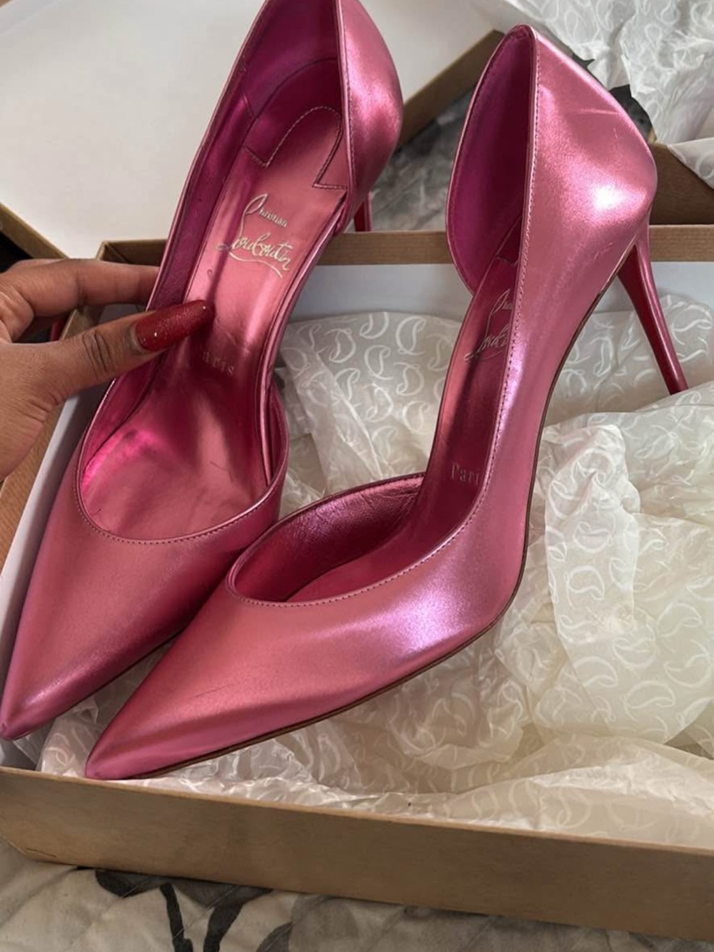 Christian Louboutin Metallic Pink Pointed-Toe Pump